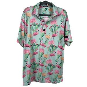 Bad Birdie Flamingo and Cactus Print Golf Polo